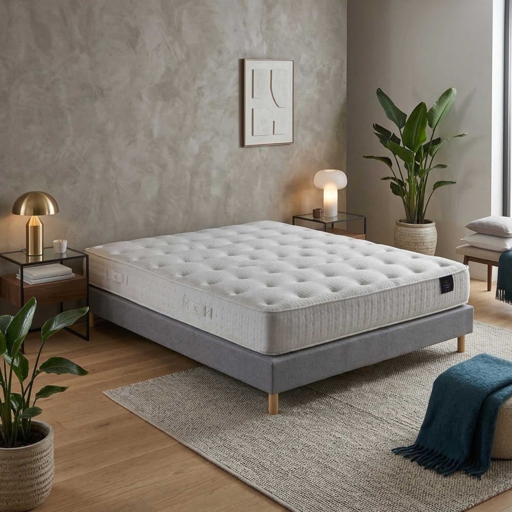Ensemble matelas hybride ensaches hecate 2 h26 cm sommier gris Ensemble matelas hybride ensaches hecate 2 h26 cm sommier gris
