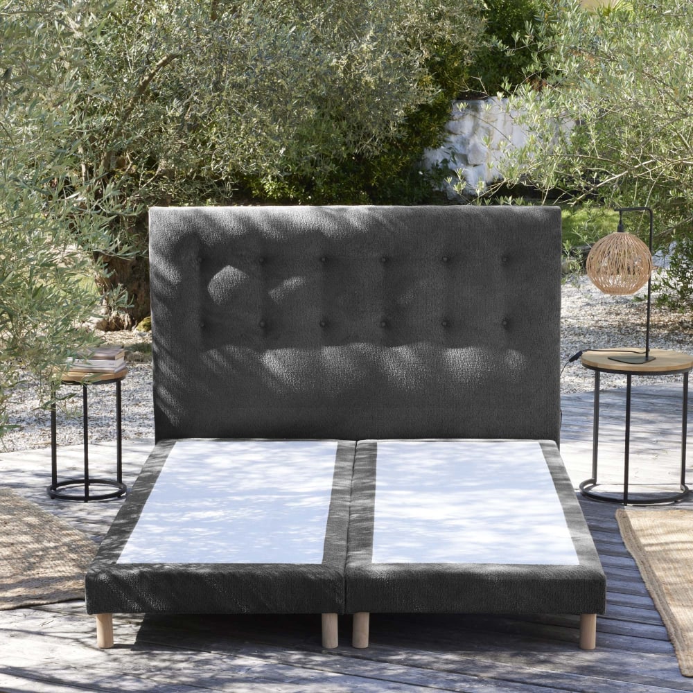 Ensemble sommier tête de lit gris anthracite gris anthracite 2x80x200