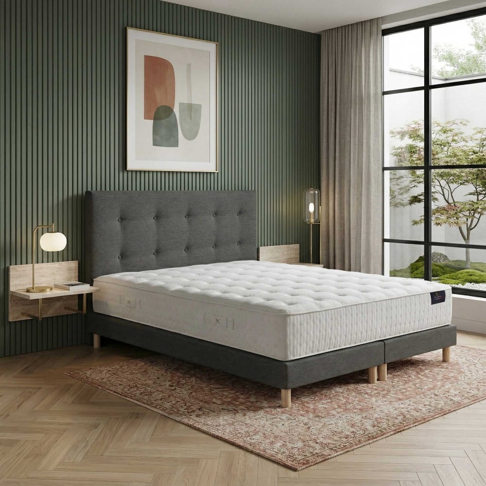 Matelas hybride mémoire de forme sommier tête de lit gris foncé