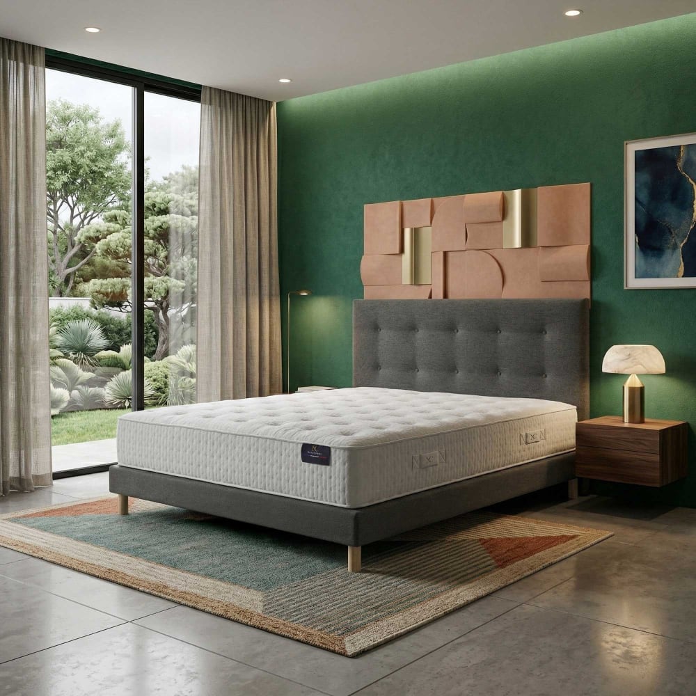 Matelas hybride ensachés sommier tête de lit capitonnée foncé