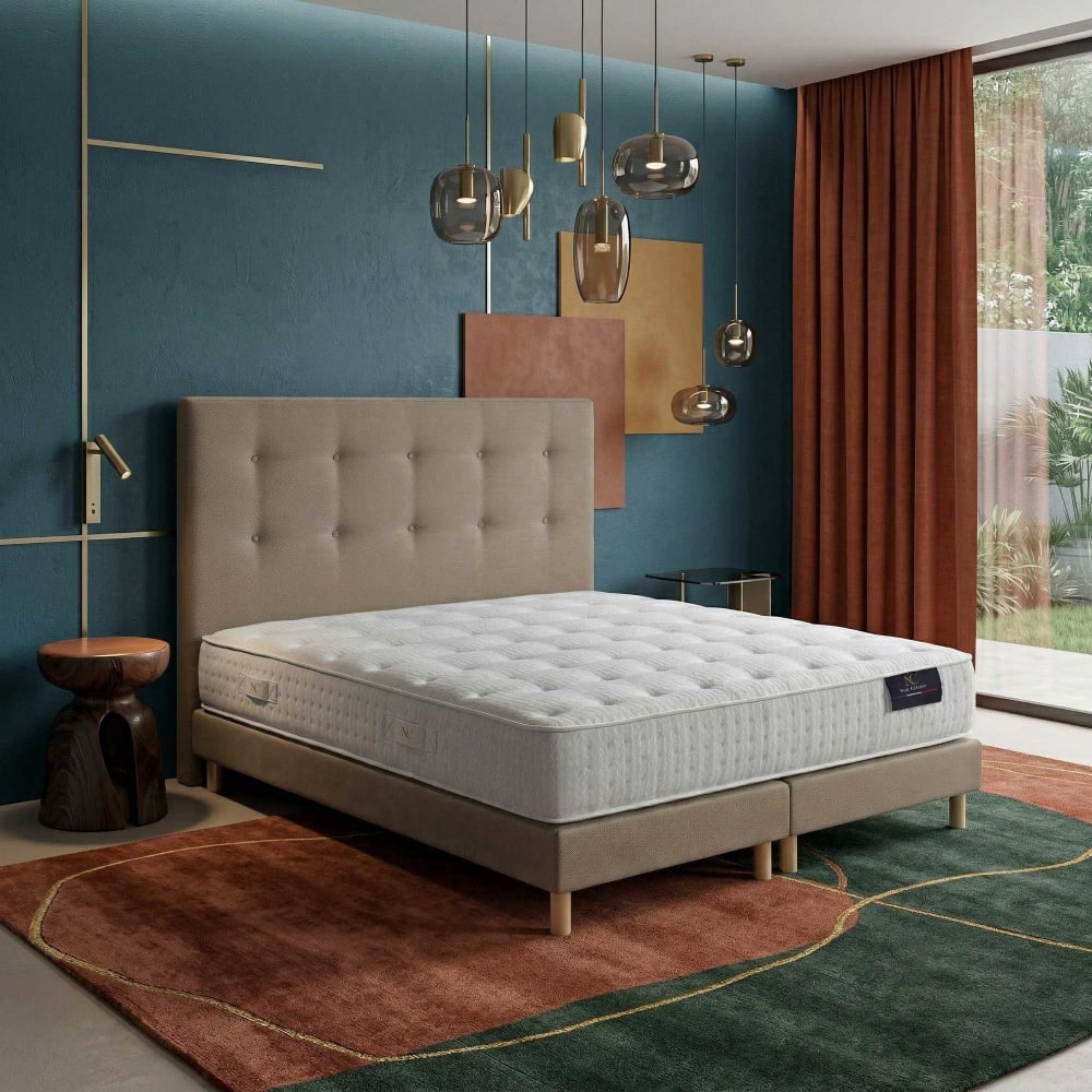 Matelas hybride ensachés accueil latex sommier tête de lit taupe