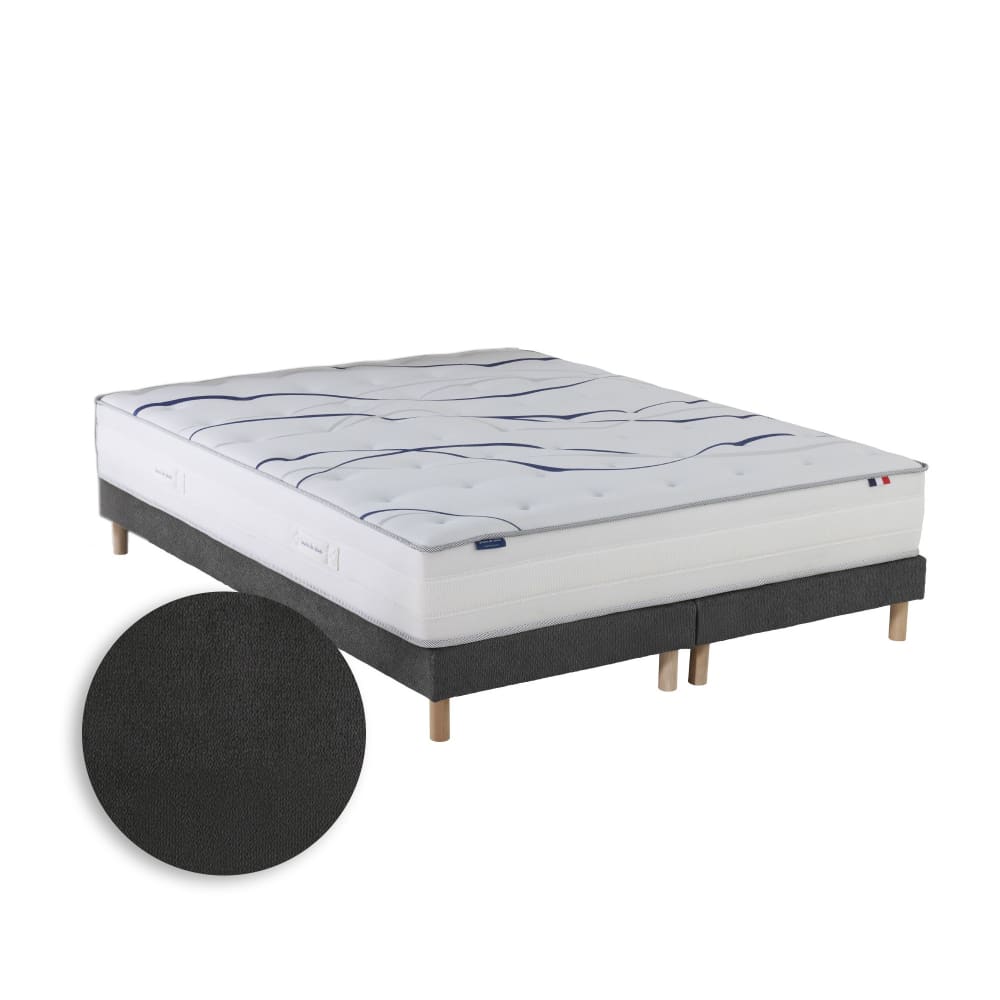 Matelas mousse hd sommier chenille gris anthracite 2x80 x 200