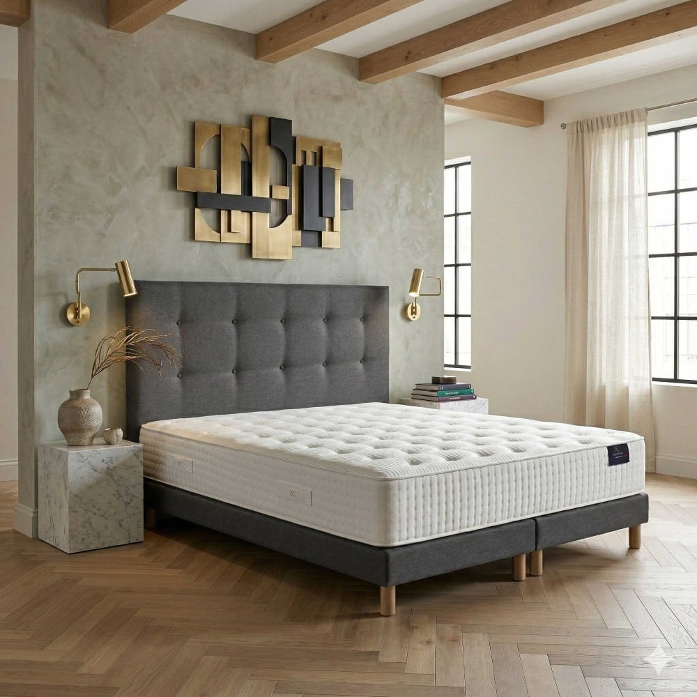 Matelas hybride mémoire de forme sommier tete de lit gris foncé