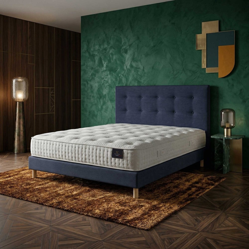 Matelas hybride ensaches comete h27 sommier et tete de lit bleu