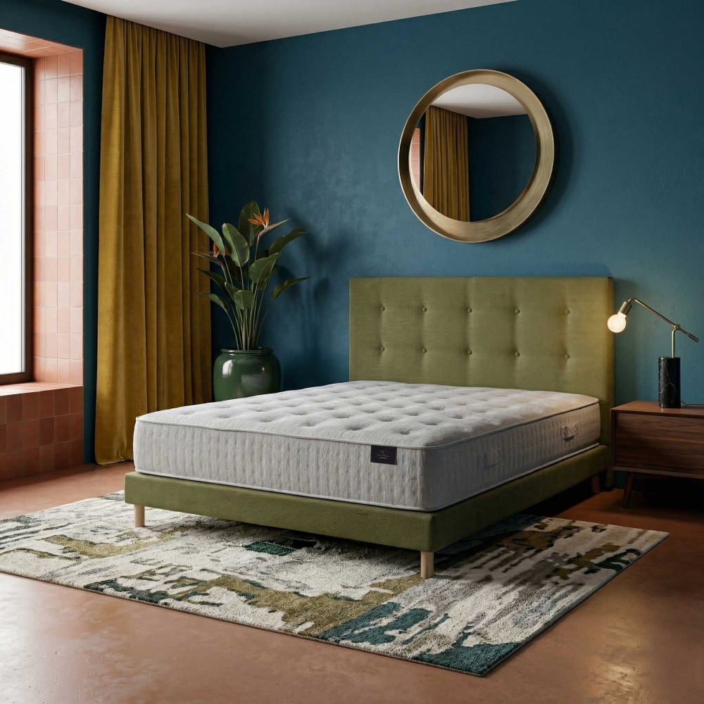 Matelas latex hybride ensachés h26 sommier tête de lit foncé