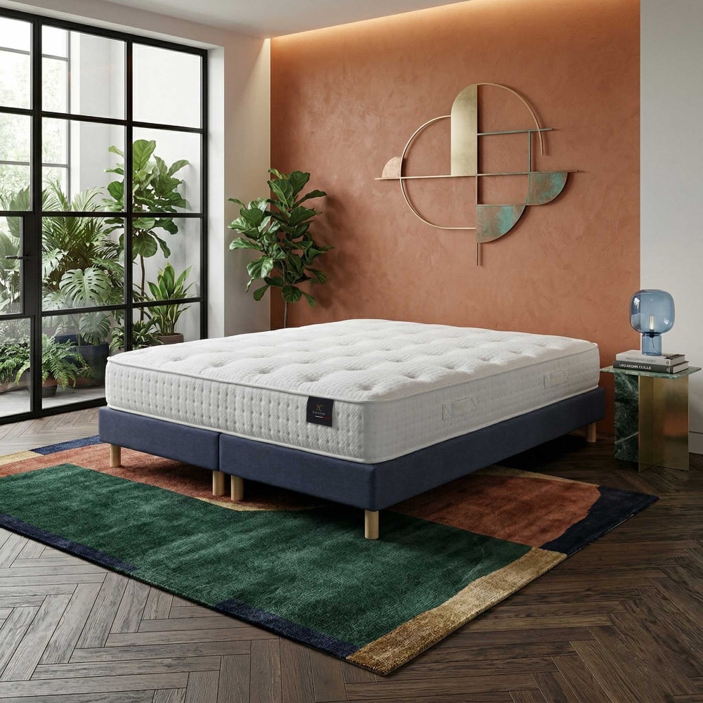 Ensemble matelas hybride ensaches comete h27 cm sommier bleu Ensemble matelas hybride ensaches comete h27 cm sommier bleu