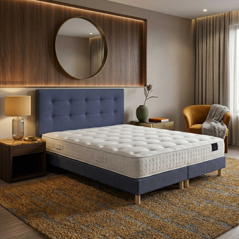 Matelas hybride ensaches hecate 2 h26 sommier tete de lit bleu