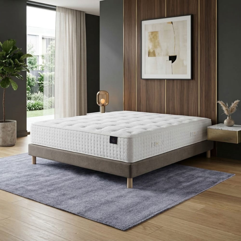 Matelas hybride helios mémoire de forme h31 cm sommier taupe
