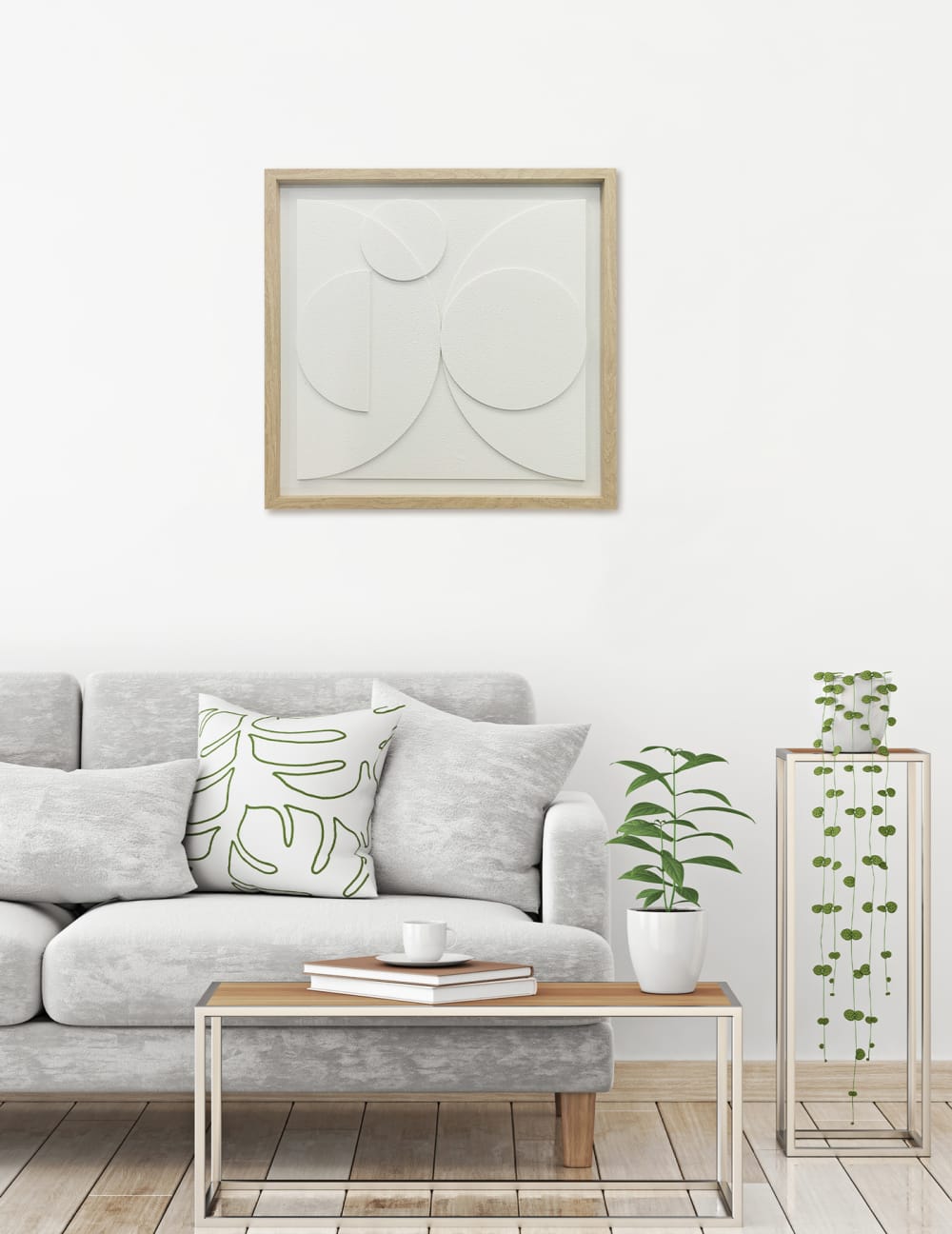 Leinwandbild im Rahmen 3D-Resin-Struktur geometrisch Weiß 60x60
