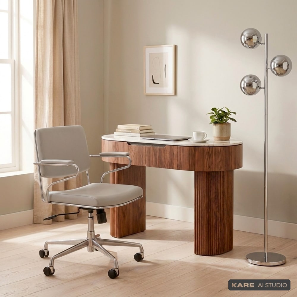 Bürostuhl in Leder-Optik und Stahl, drehbar, grau - Maisons Du