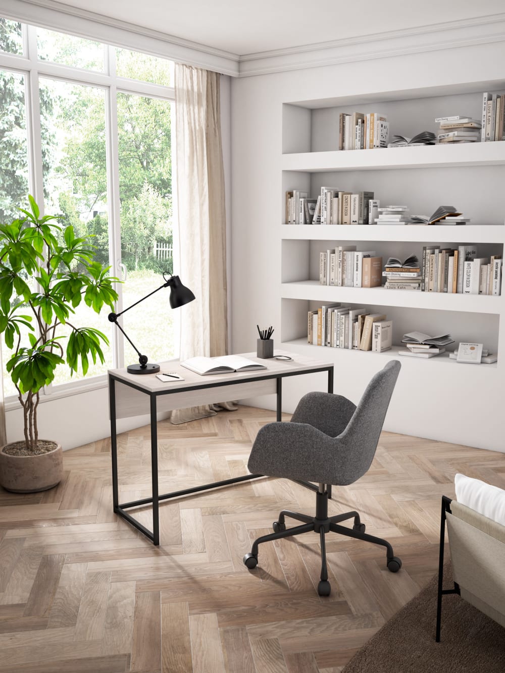 Bureau en acier et placard blanc 75x105x52 cm