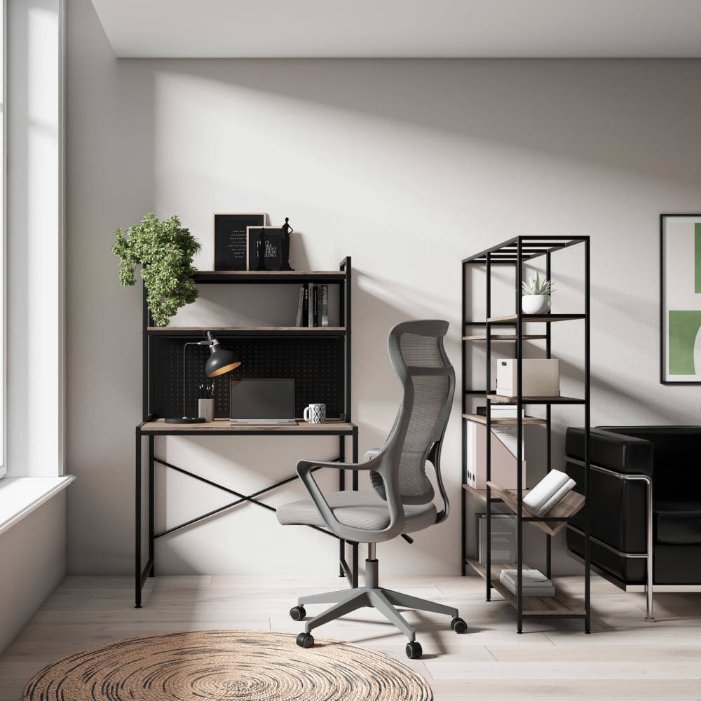 Schreibtisch im Industrial-Style, Nussbaum und Graphit 148x84x50
