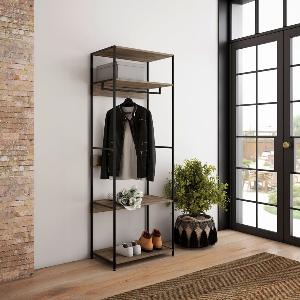 Garderobenständer im Industrial-Style, Nussbaum und Graphit