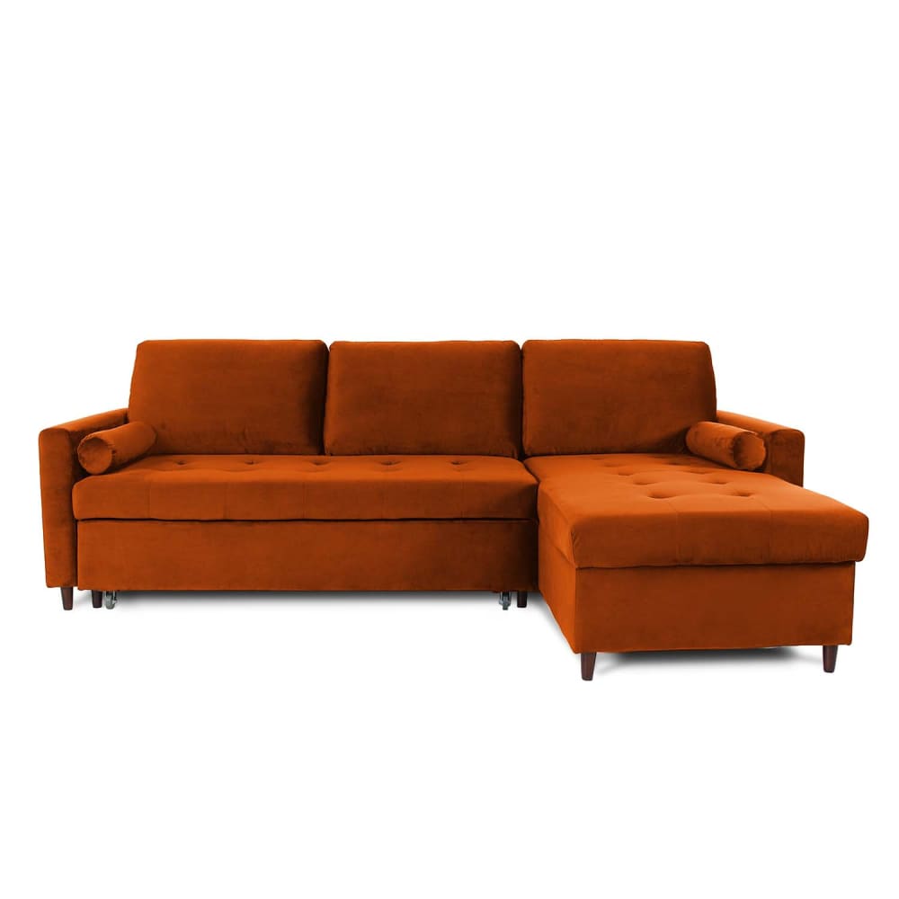 Canapé d'angle convertible réversible 5 places en velours terracotta