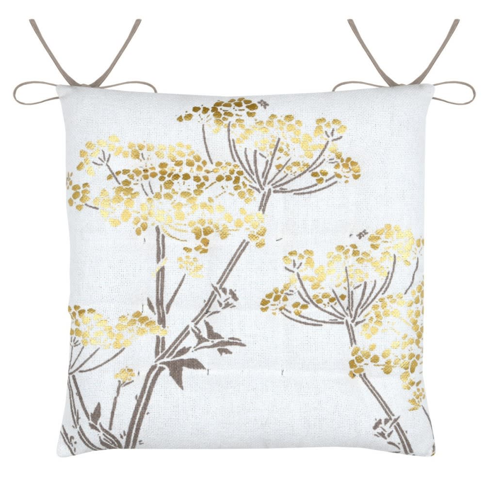 Galette de chaise feuillage doré pour intérieur chic - coton - doré