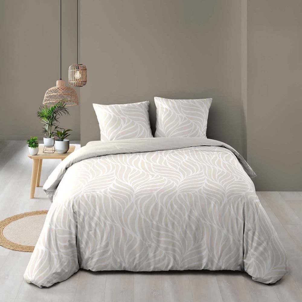 Parure de couette 100% coton 57 fils 240x220cm 2 taies beige Parure de couette 100% coton 57 fils 240x220cm 2 taies beige
