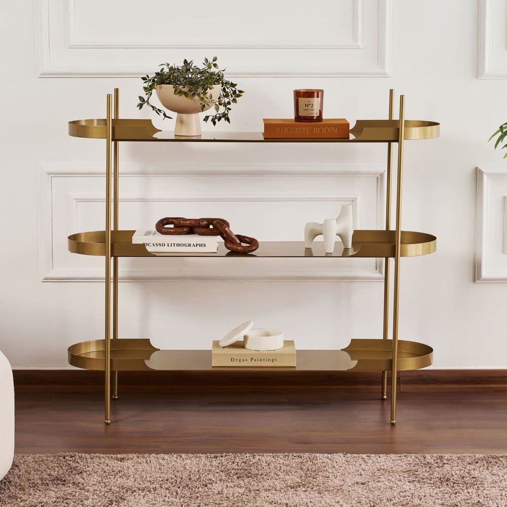 Etagère ovale 3 niveaux 120x34x106 cm métal doré - sema Etagère ovale 3 niveaux 120x34x106 cm métal doré - sema