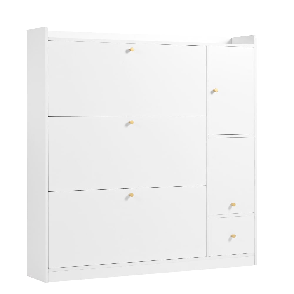 Meubles Cosy Weißer Schuhschrank, Klappschubladen + Klappsitzbank style classic chic Weiß Spanplatte