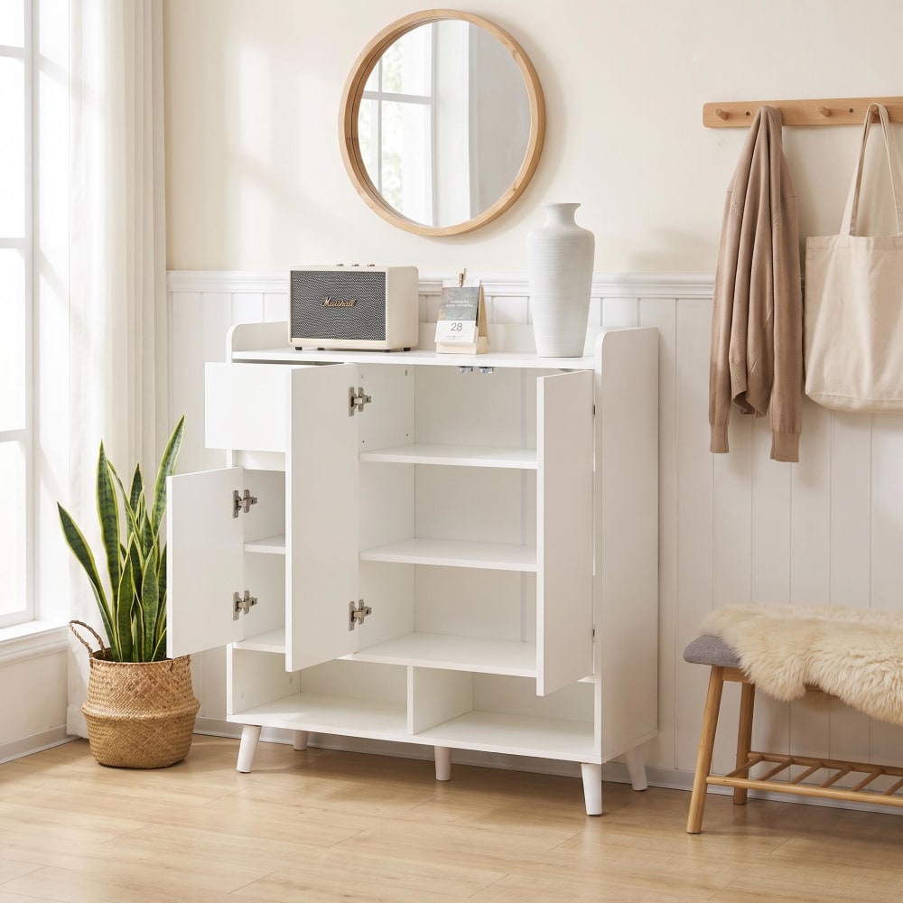 Minimalistischer Schuhschrank, verstellbare Böden, weiß - Maisons