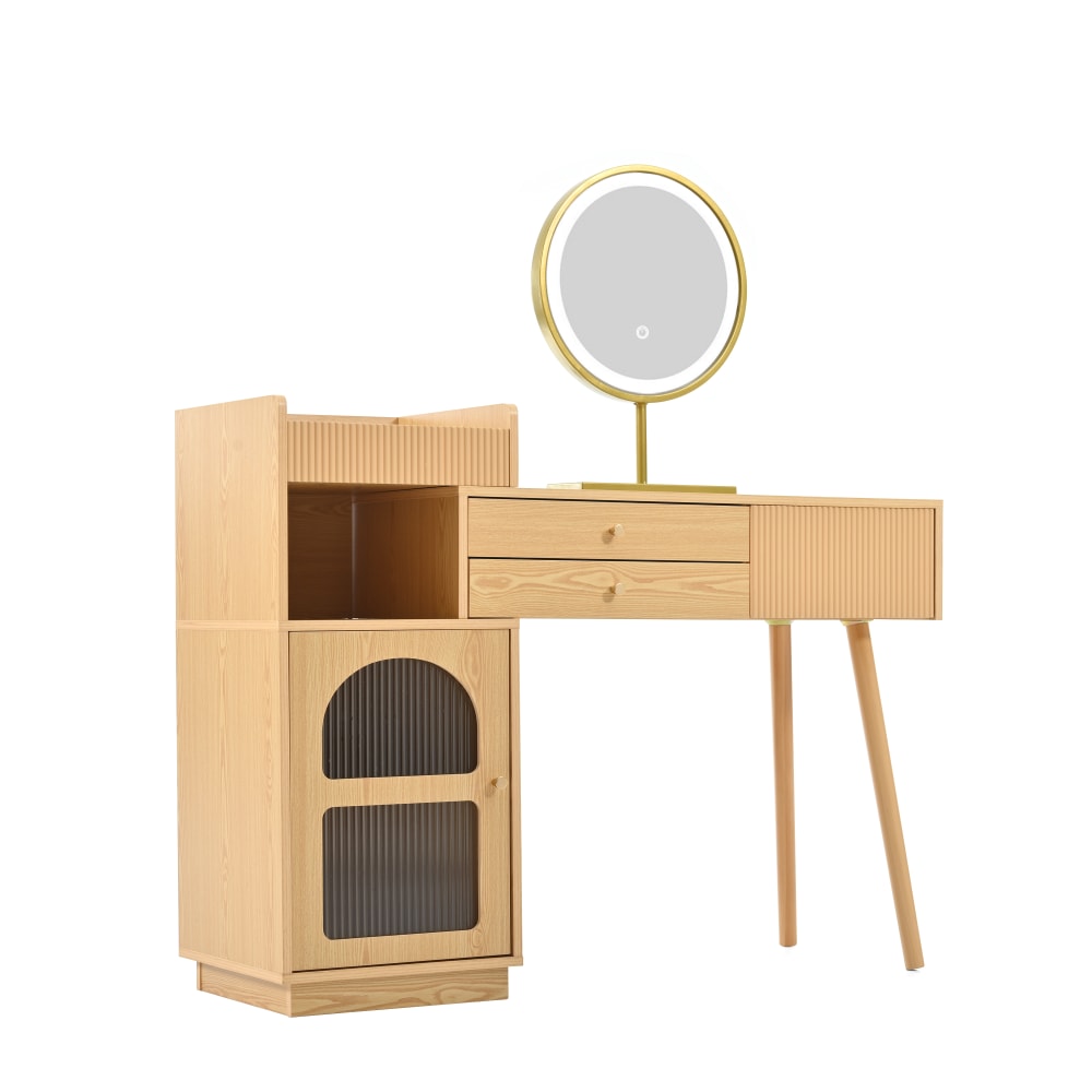 Meubles Cosy Schminktisch mit Spiegel + 2 Schubladen + Glas-Seitenschrank, natur style landhaus Mehrfarbig Spanplatte