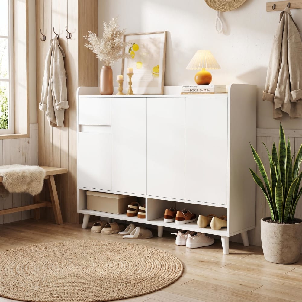 Moderner weißer Schuhschrank, 4 Türen + 1 Schublade - Maisons Du