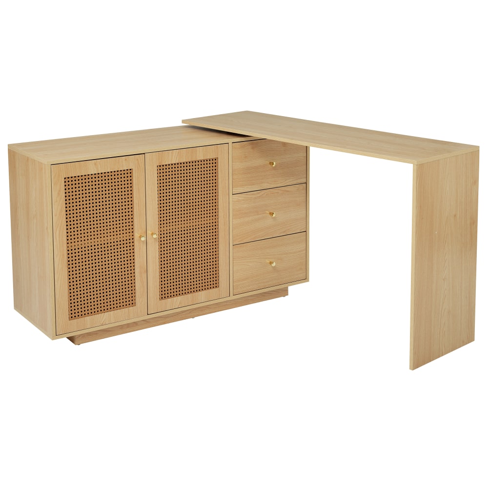 Meubles Cosy L-förmiger Drehschreibtisch mit Schrank + 3 Schubladen, natur style classic chic Mehrfarbig Holz