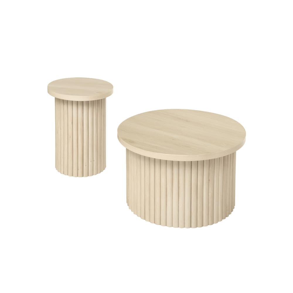 Meubles Cosy 2-teiliges Set mit rundem Couchtisch und Beistelltisch, natur style classic chic Mehrfarbig Holz