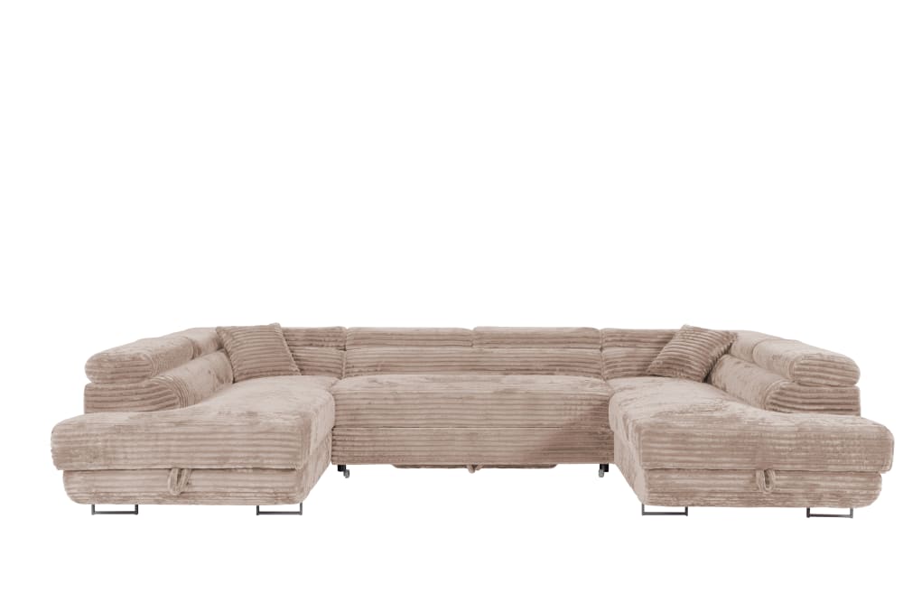 Canapé panoramique convertible gustaw u beige avec 2 coffres