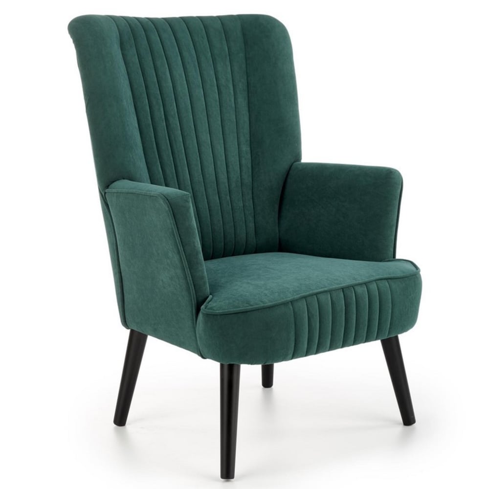 Fauteuil en velours de polyester vert et pieds en bois massif Fauteuil en velours de polyester vert et pieds en bois massif