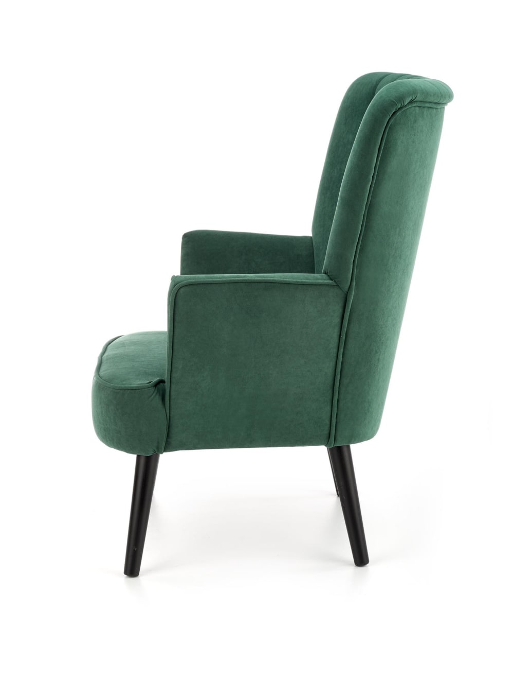 Fauteuil en velours de polyester vert et pieds  en bois massif