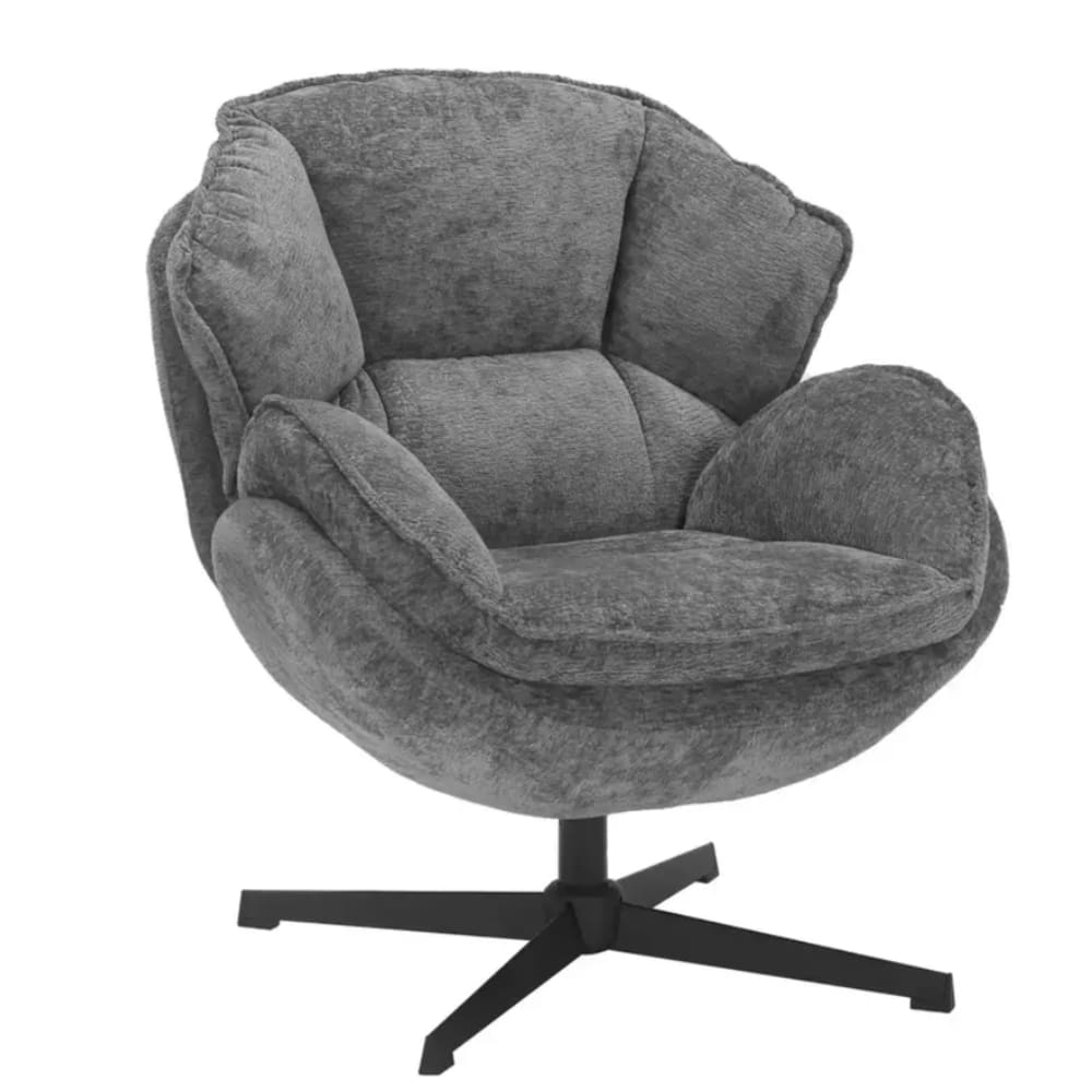 Fauteuil moelleux en tissu de polyester gris, pivotant à 360° Fauteuil moelleux en tissu de polyester gris, pivotant à 360°
