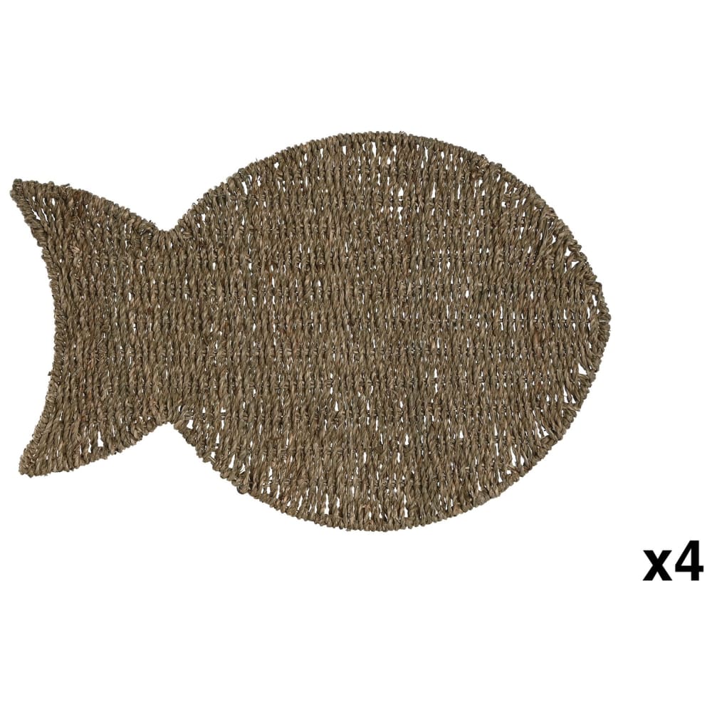 Lot 4 sets de table poisson en fibres naturelles marron 50x33x1 cm