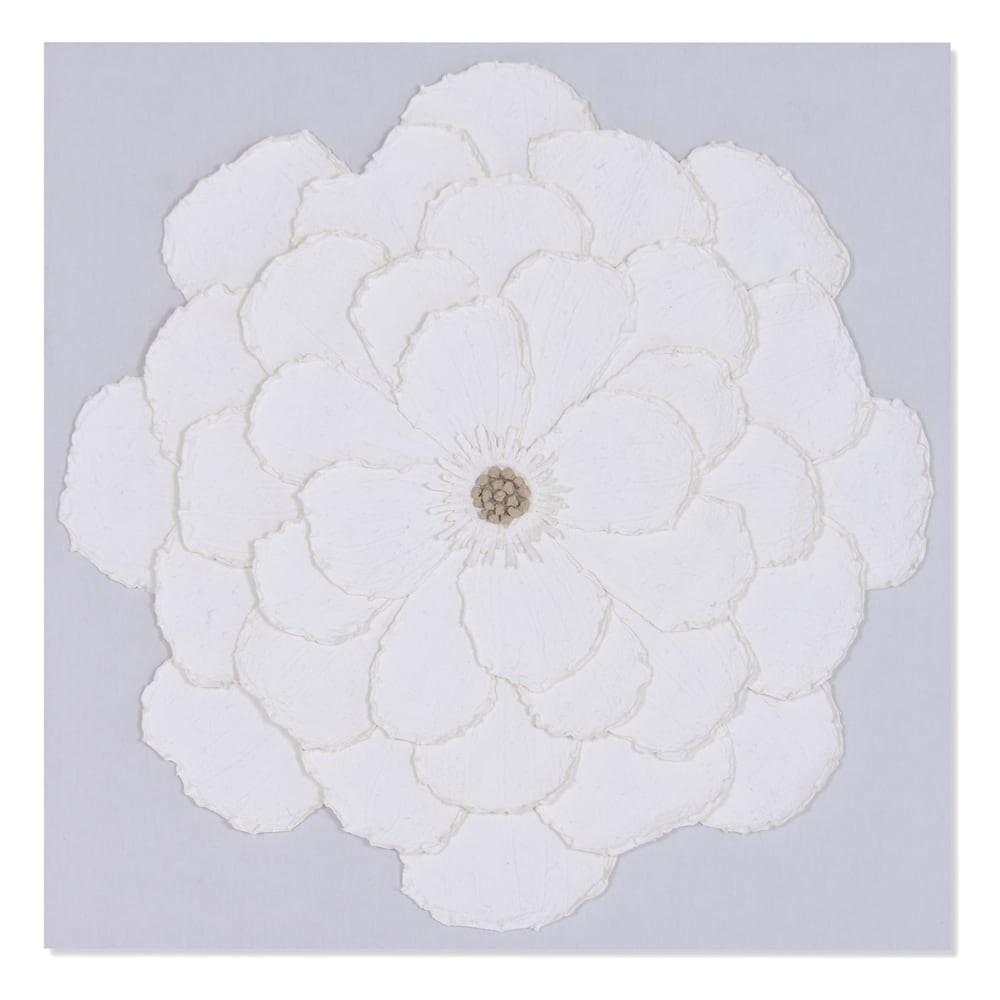 Tableau fleur 3d sur tissu en papier mâché blanc 120x7x120 cm — vue 3