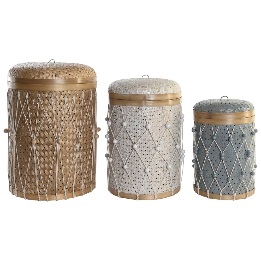 Ensemble de 3 corbeilles en bambou multicolore