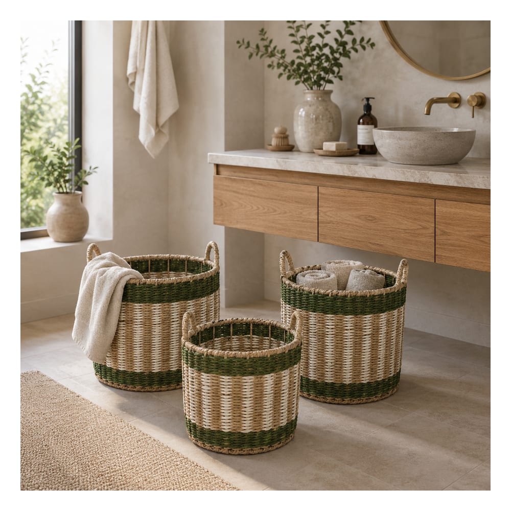 Ensemble de 3 paniers en fibres naturelles multicolore