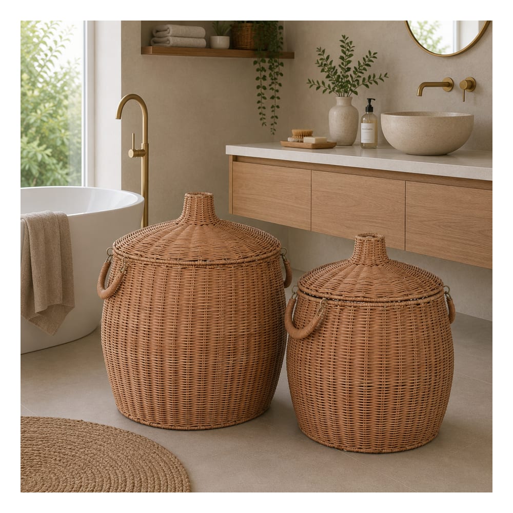 Ensemble de 2 paniers en rotin marron