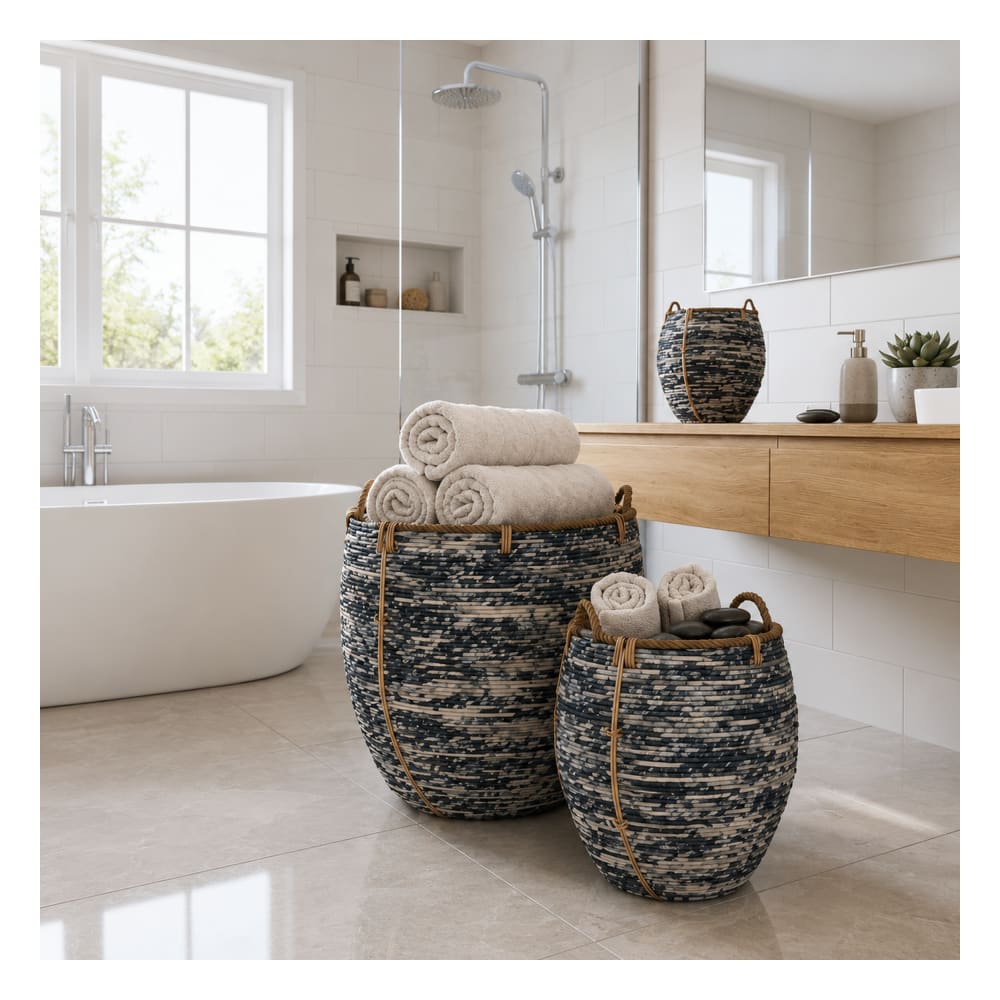 Ensemble de 3 paniers en rotin noir