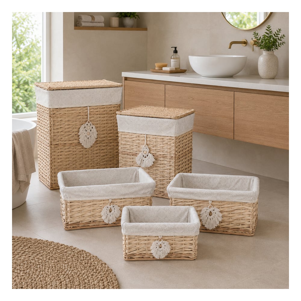 Ensemble de 5 paniers à linge en fibres naturelles marron