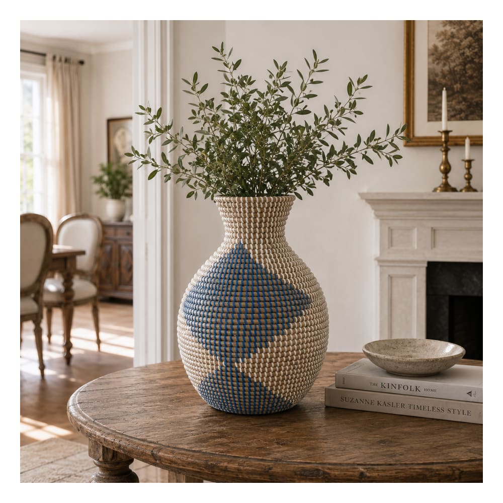 Vase en fibres naturelles multicolore 31x31x50 cm