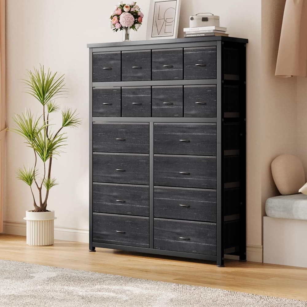 Kommode Mit 16 Stoffschubladen, Stoff, 103 x 30 x 130 cm, Schwarz