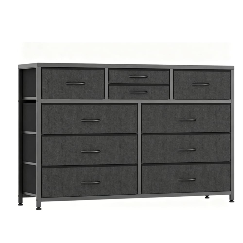 Garvee Kommode mit 10 Stoffschubladen, Metallgestell, 116×35×80cm, Schwarz style modern Schwarz Metall