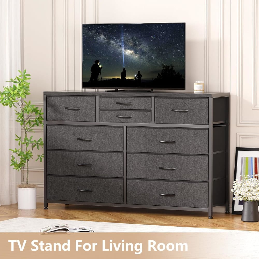 Kommode mit 10 Stoffschubladen, Metallgestell, 116×35×80cm,