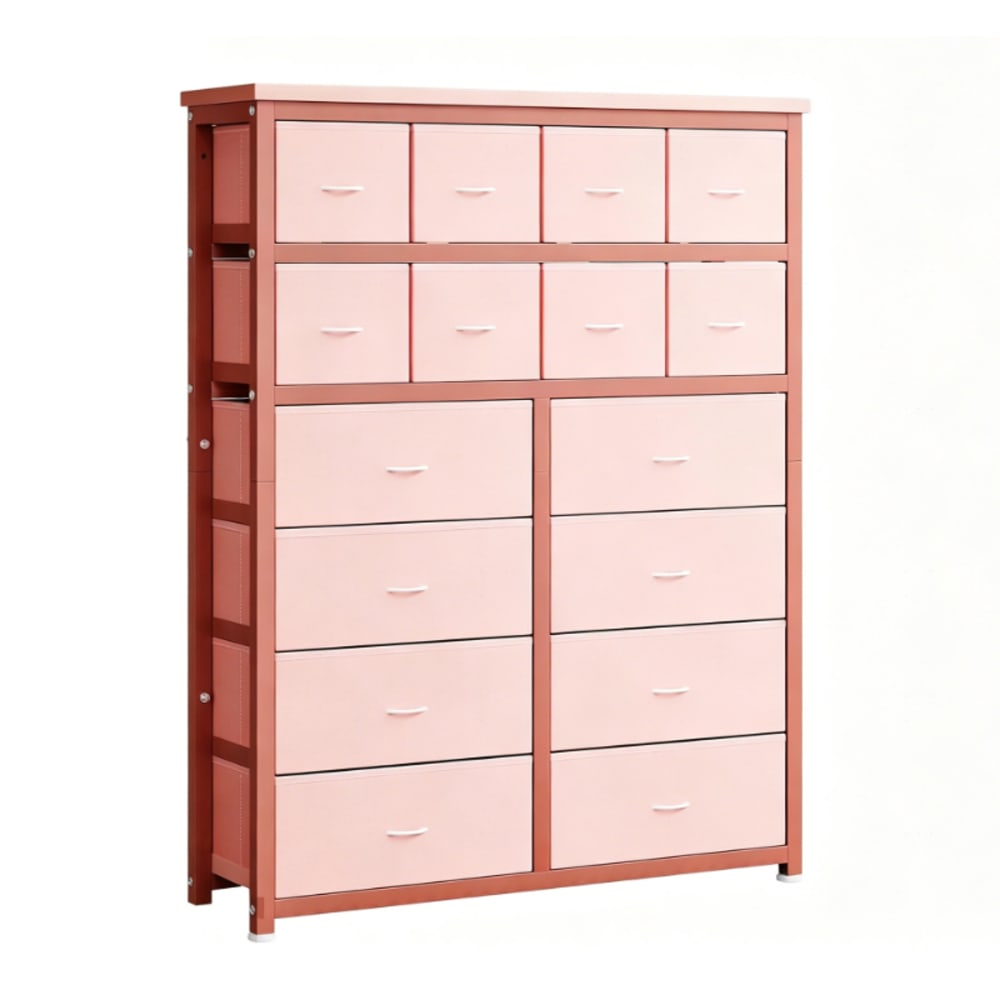 Garvee Kommode mit 16 Schubladen fürs Schlafzimmer, Stoffbezug, Rosa style modern Rosa Metall