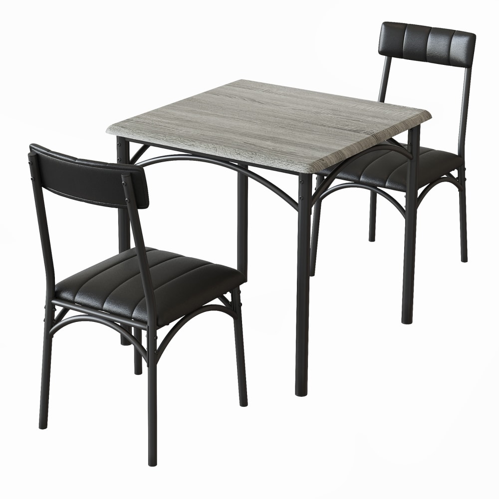 Garvee Esszimmer-Set Stahl Holzfaserplatte Esstisch 2 Stühle, Grau GRAU EDELSTAHL Jugendliche