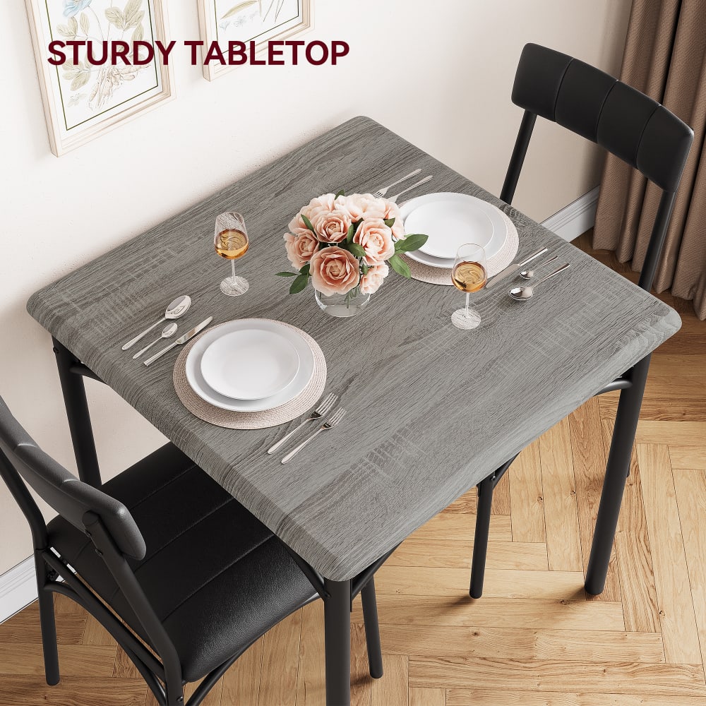 Esszimmer-Set Stahl Holzfaserplatte Esstisch 2 Stühle, Grau -