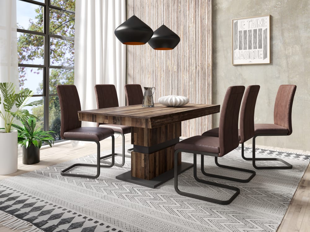 Tisch mit Auszug, Old Wood (Altholz-Optik), 140-195 x 90, H 75 cm