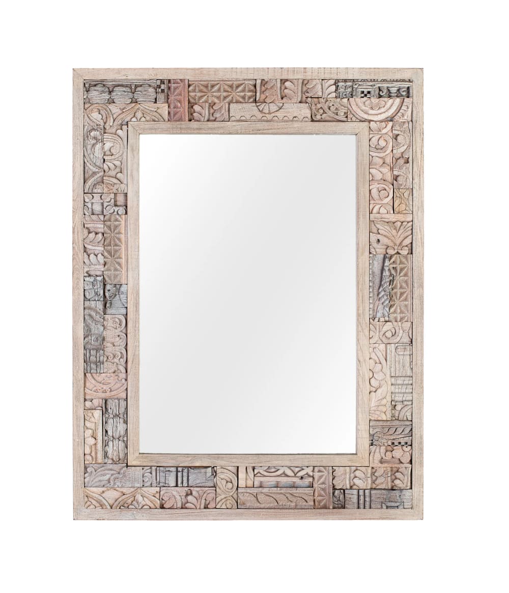 GINER Y COLOMER Spiegel aus recyceltem Eichenholz 85 cm Grau