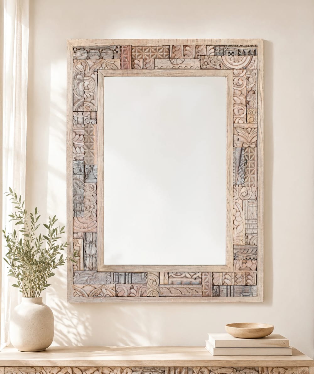 Miroir en bois de chêne récupéré 85 cm