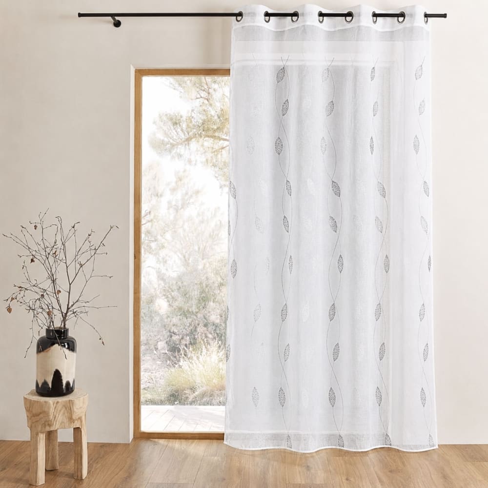 Home Maison Bestickter Vorhang mit Blattmotiven style modern Grau Pes - Polyester