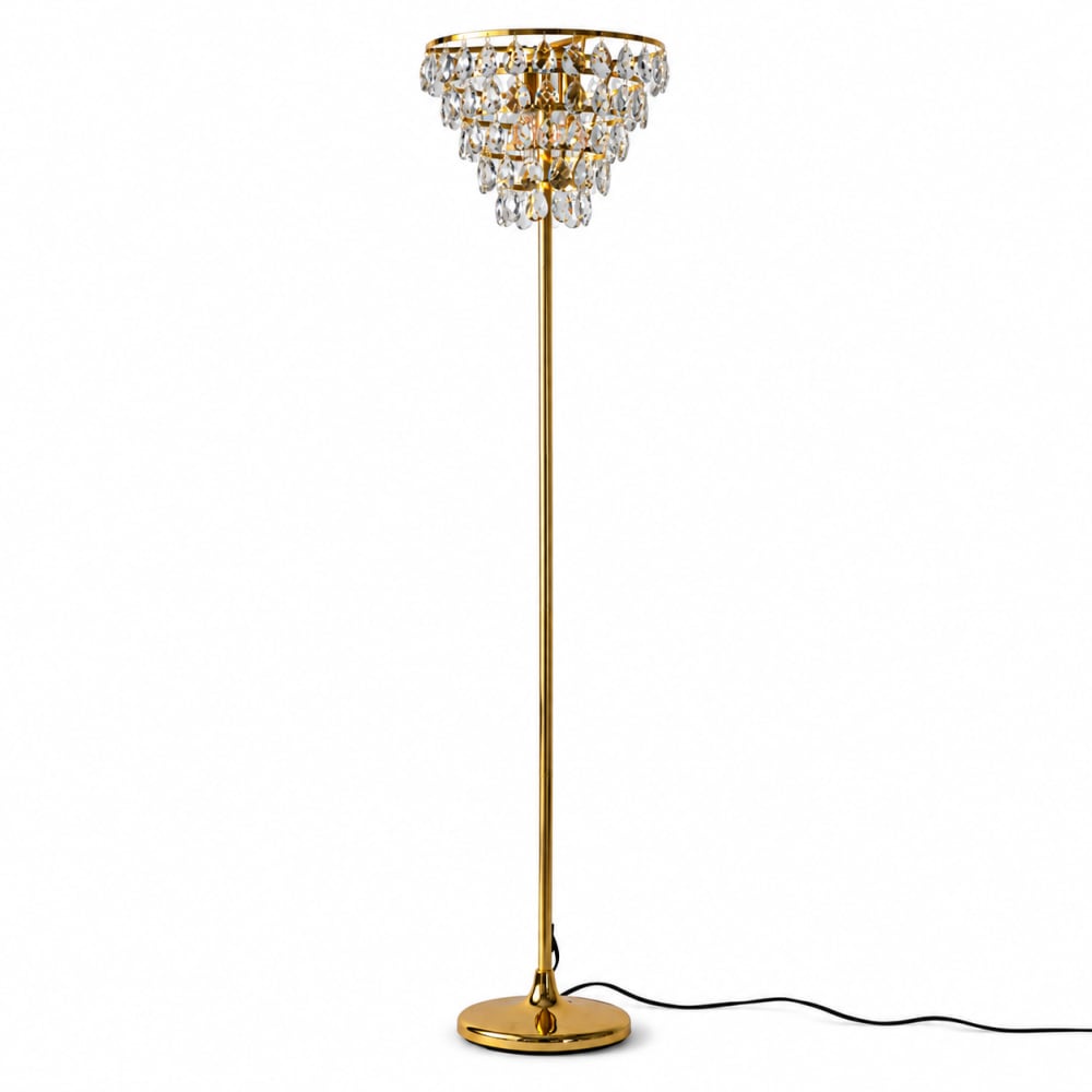 lampara de pie 3 luces cristal metal dorado h150 cm